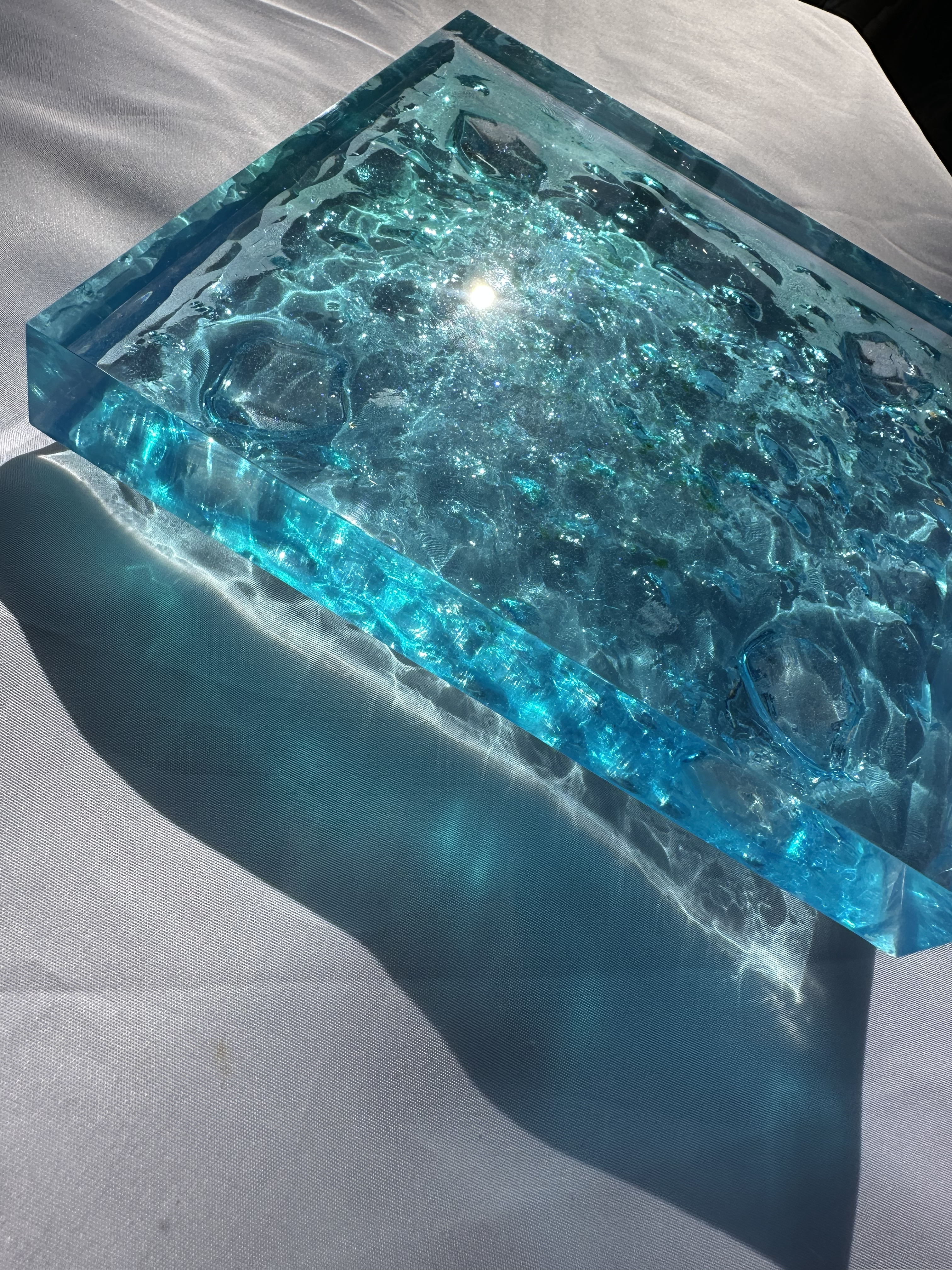 【波紋アート】Real Ocean／立体オブジェ／30cmプリズム×6cm