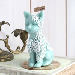 猫好きさんに捧ぐ猫スカルプチャー(彫刻)キャンドル　ミント 1枚目の画像