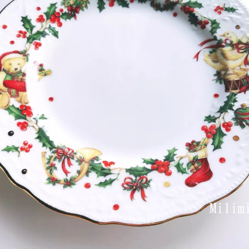 受注制作】キラキラ煌めくクリスマスリース19.4cmプレート（ケーキ皿