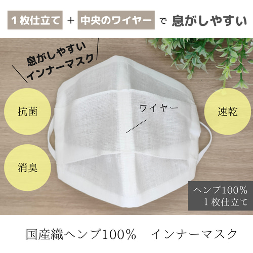 下着屋さんのマスク 国産織ヘンプ（麻）1枚仕立て インナーマスク 