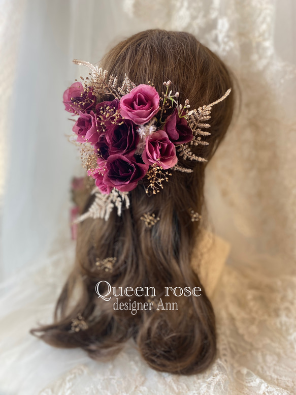 【送料無料】Queen rose  ワイン×ゴールドのヘッドドレス&ブートニアの2点セット♪ 14枚目の画像