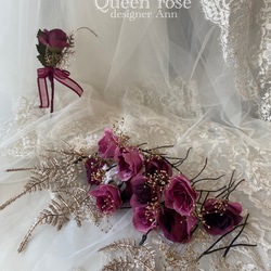 【送料無料】Queen rose  ワイン×ゴールドのヘッドドレス&ブートニアの2点セット♪ 16枚目の画像