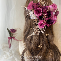 【送料無料】Queen rose  ワイン×ゴールドのヘッドドレス&ブートニアの2点セット♪ 11枚目の画像