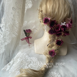 【送料無料】Queen rose  ワイン×ゴールドのヘッドドレス&ブートニアの2点セット♪ 8枚目の画像