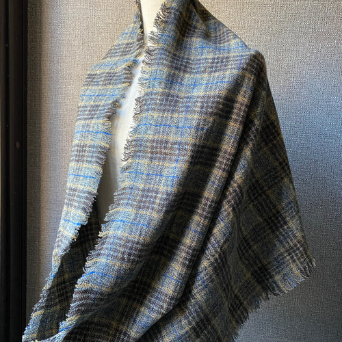 新潟産コットンツイードチェックフリンジWスヌード ネックウォーマー