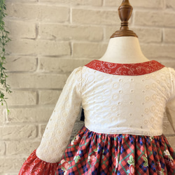 子供服　クリスマスオーナメント✖️チェック　大きなリボンのワンピースドレス　100サイズ　女の子　女の子服 12枚目の画像