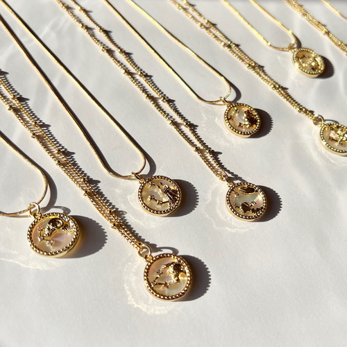 おとめ座〉星座シェル コインネックレス 18KGPサージカルステンレス