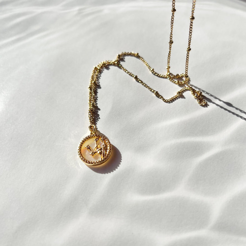 おとめ座〉星座シェル コインネックレス 18KGPサージカルステンレス