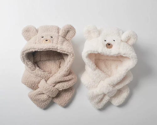 寒さから守る】マフラー付き 6ヶ月〜3歳 クマの耳付き 可愛い赤ちゃん