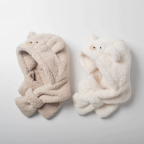 寒さから守る】マフラー付き帽子* 3~7歳 クマの耳付き 可愛いお子様 