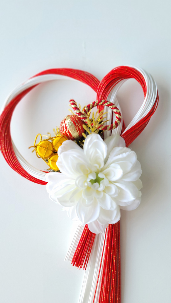 紅白赤ダリアミニ金俵赤玉 お正月、リースしめ縄 正月 正月飾り 正月