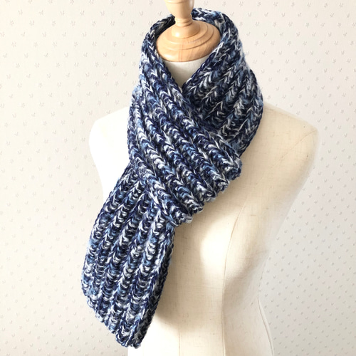 マフラー 男女兼用 ネイビーミックス メンズ レディース ニット