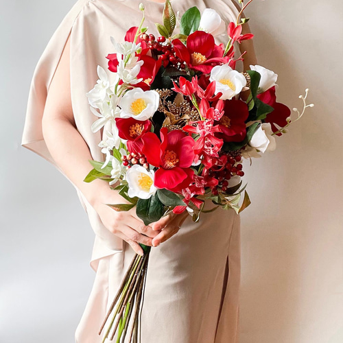 和モダン☆色鮮やかな紅白の和装ブーケ☆ウェディングブーケ☆前撮り☆造花 和モダン☆色鮮やかな紅白の和装ブーケ☆ウェディングブーケ☆前撮り