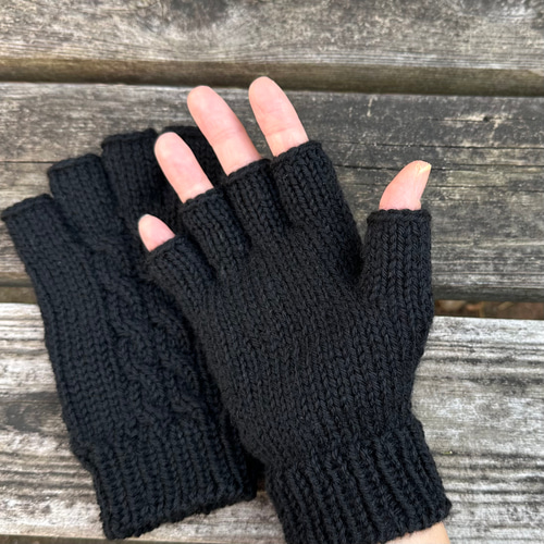 tao タオ　ギャルソン　ミトン　手袋　ハンドウォーマー　アームカバー　黒　新品 手袋 メンズ 指切り フィンガーレス グローブ ミトン変形 指カバー付き