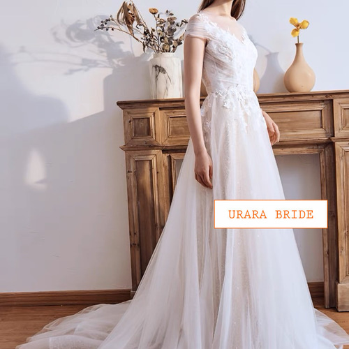 オフショルダーウエディングドレス フォトウエディング Vネック ドレス