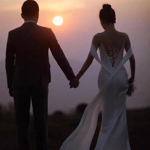 マーメイドウエディングドレス 二次会 前撮り フォト サテン ドレス  