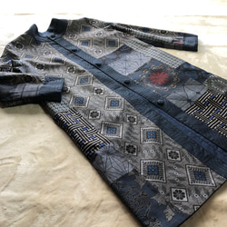 アンティーク大島紬のパッチワークコート リバーシブル 青龍郷 着物