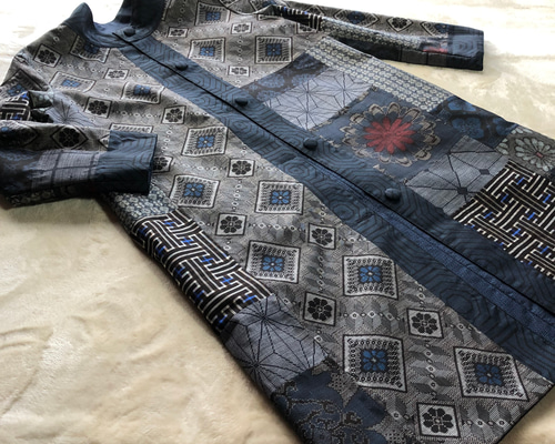 アンティーク大島紬のパッチワークコート リバーシブル 青龍郷