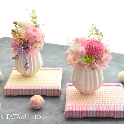 ひな祭りプリザーブドフラワーアレンジメント＆ミニ畳set（乳白色