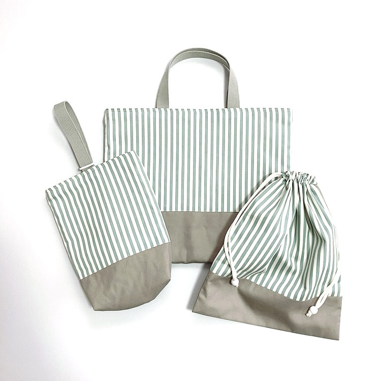 入園入学3点セット　ストライプブルー×グレー［受注製作］