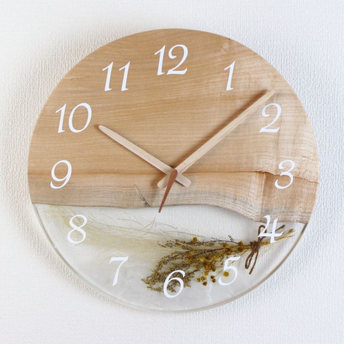 小さな世界が見えるかも？ 直径30cm 木とレジンの掛け時計 resin30F-03
