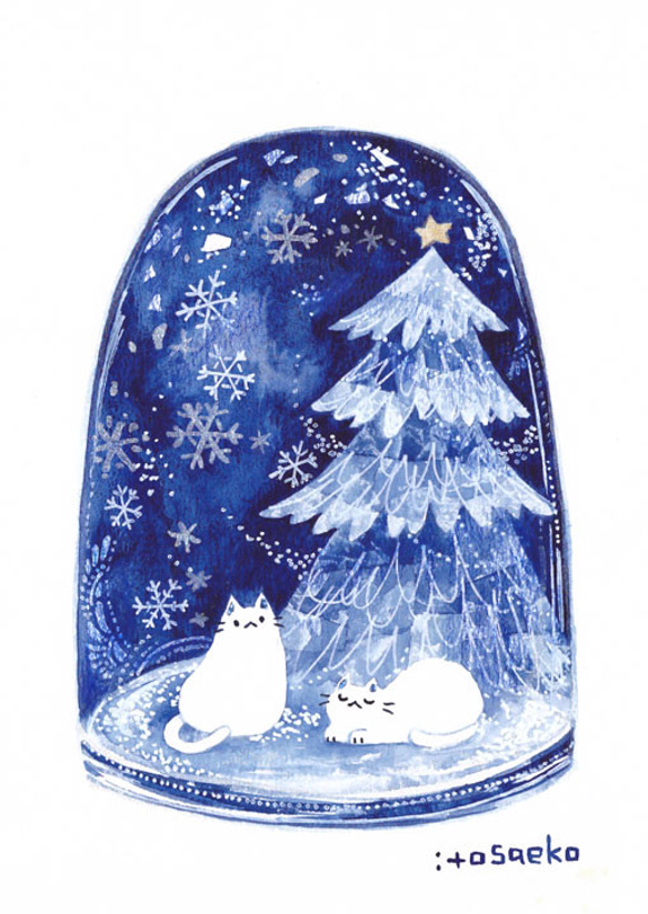 絵画「青いスノードームの中のネコたち」 絵画 伊藤彩恵子 通販