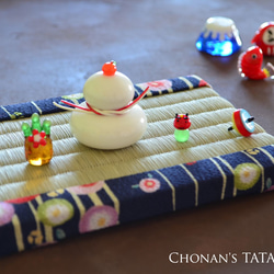 即納可【ちりめん】まんまる椿　ミニ畳（濃紺） 4枚目の画像