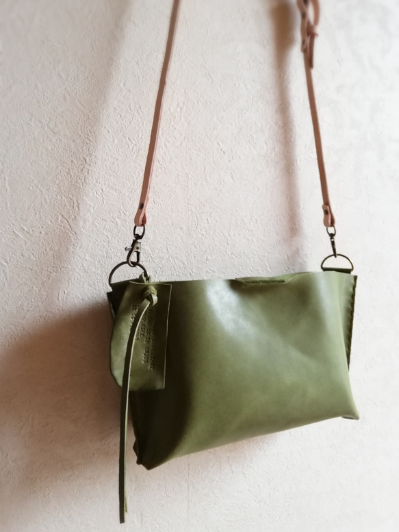 mini shoulder bag　ピスタチオグリーン　オイルワックスレザー 3枚目の画像