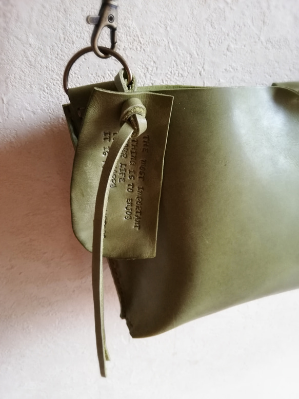 mini shoulder bag　ピスタチオグリーン　オイルワックスレザー 5枚目の画像