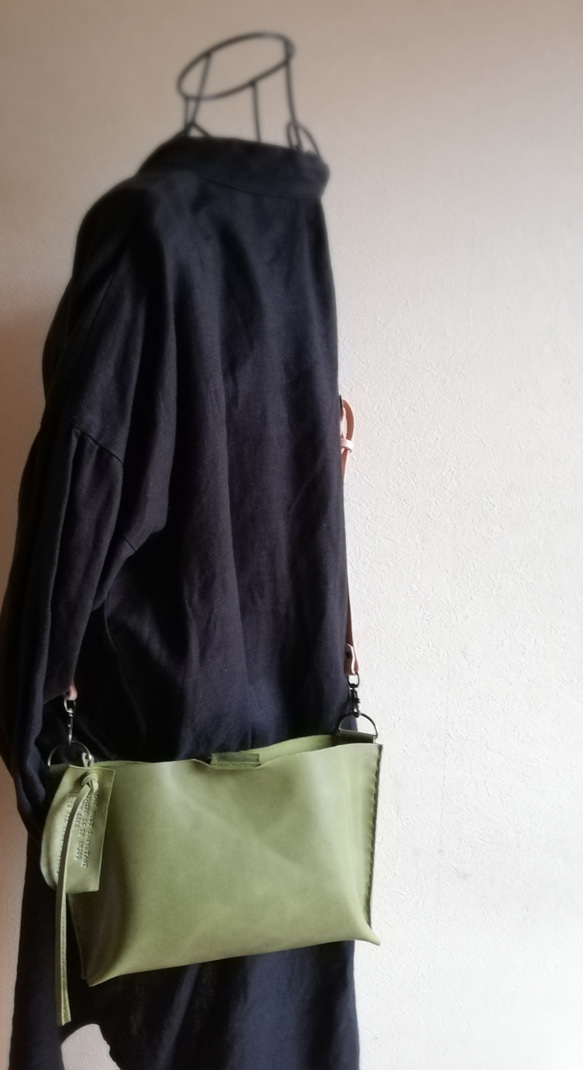 mini shoulder bag　ピスタチオグリーン　オイルワックスレザー 20枚目の画像