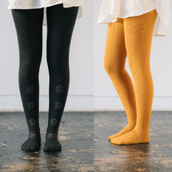 【春季福袋】2條裝褲襪，鬆緊腰調節，孕婦裝，棉質，阿蘭圖案，花卉圖案 第1張的照片