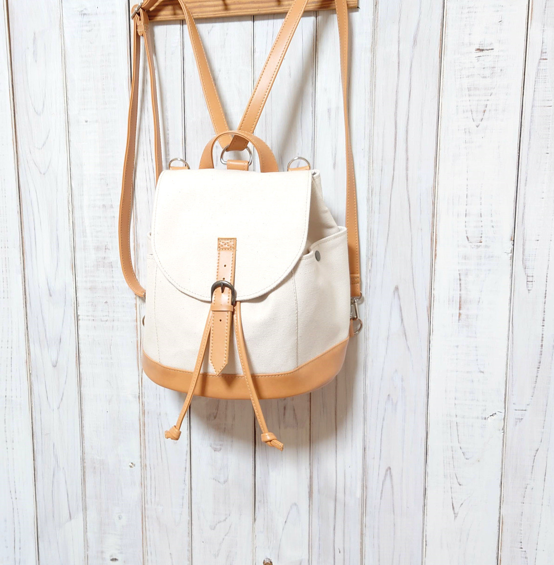 色の変更可能　3way生成り８号倉敷帆布とキャメル合皮のリュックT 8,470円