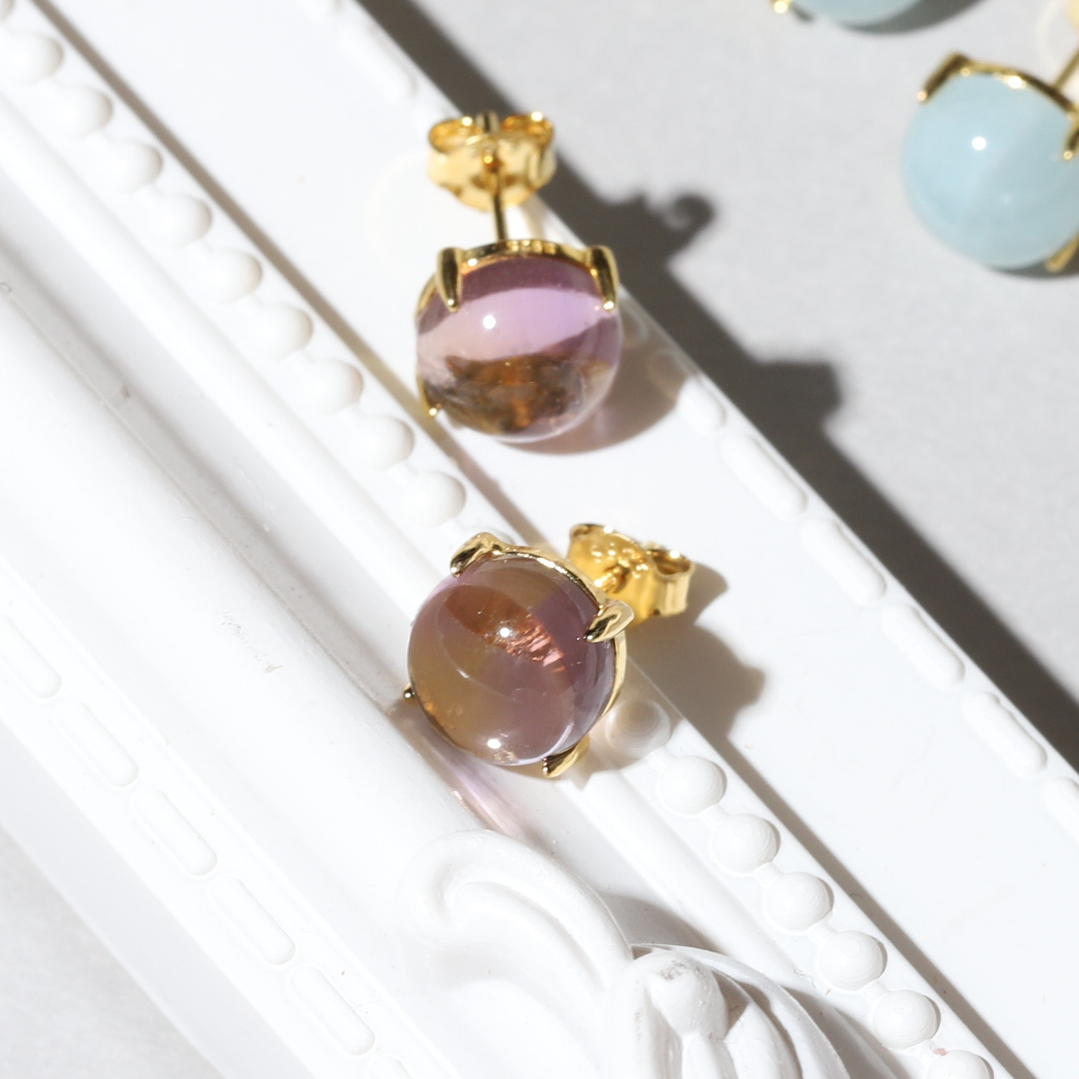 【再販◇希少】2月誕生石◇アメトリン　カボションカットピアス◇8mm ◇春◇ヴェルメイユ【18kgpsilver925】