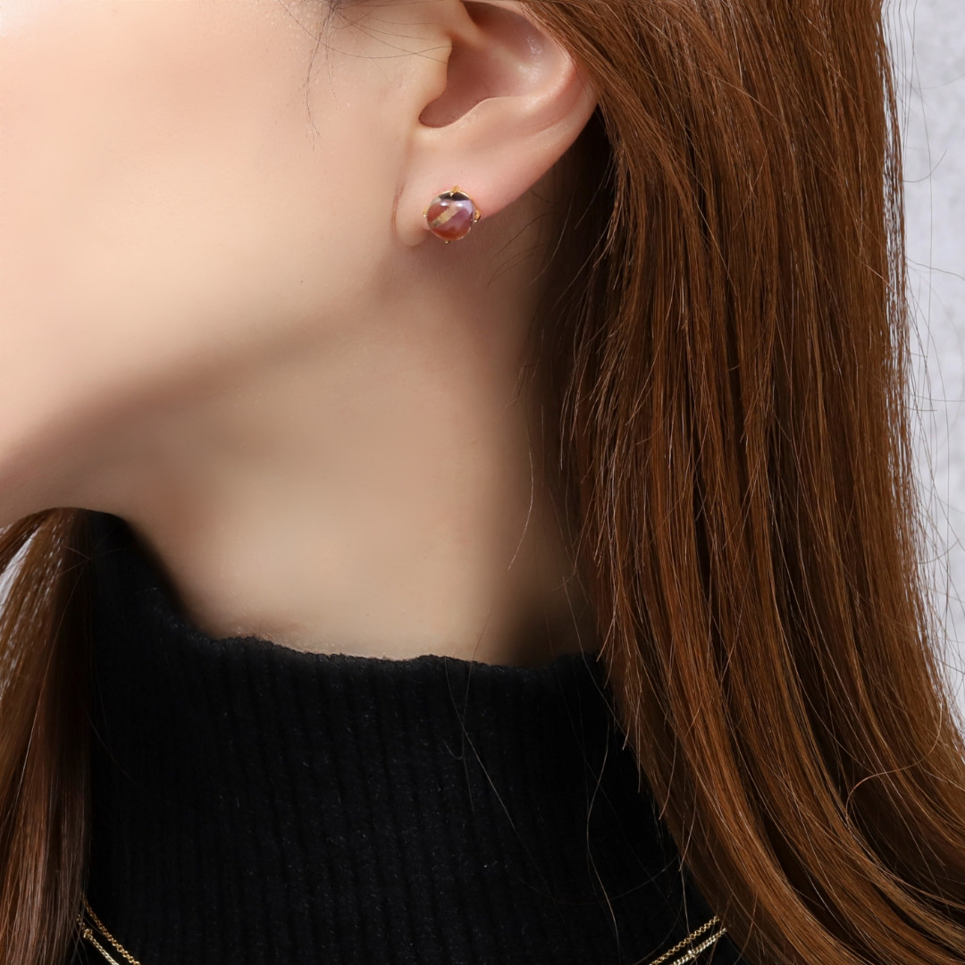 【再販◇希少】2月誕生石◇アメトリン　カボションカットピアス◇8mm ◇春◇ヴェルメイユ【18kgpsilver925】