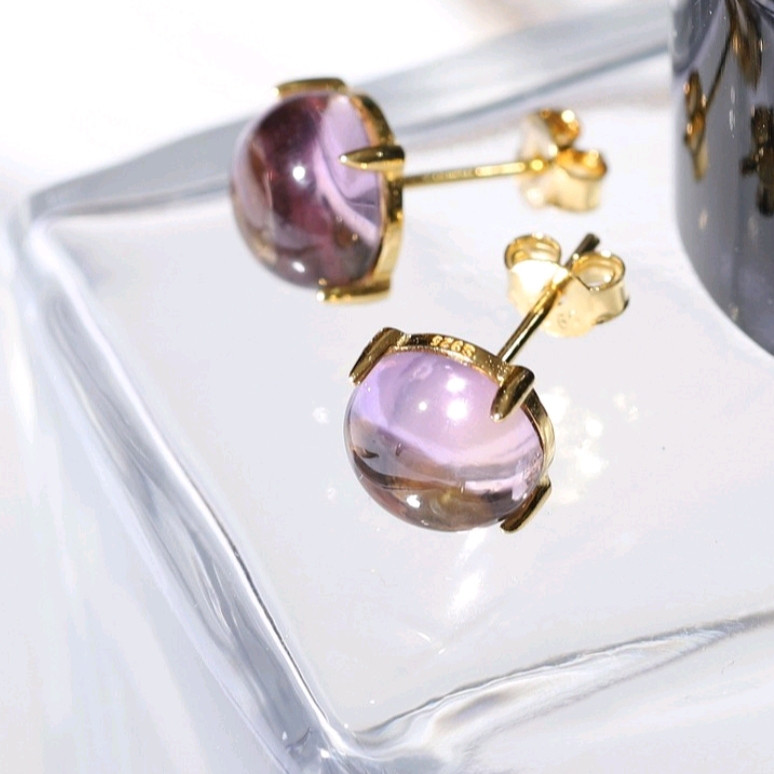 【再販◇希少】2月誕生石◇アメトリン　カボションカットピアス◇8mm ◇春◇ヴェルメイユ【18kgpsilver925】