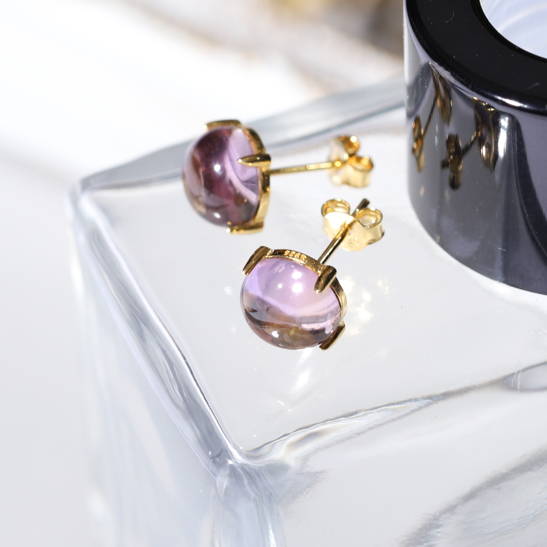 【再販◇希少】2月誕生石◇アメトリン　カボションカットピアス◇8mm ◇春◇ヴェルメイユ【18kgpsilver925】