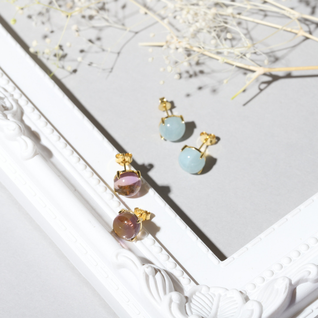 【再販◇希少】2月誕生石◇アメトリン　カボションカットピアス◇8mm ◇春◇ヴェルメイユ【18kgpsilver925】