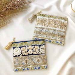✧ 祝福シリーズ ✧ ポーチ インド刺繍 小物入れ 花柄 バラ 2枚目の画像