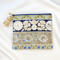 ✧ 祝福シリーズ ✧ ポーチ インド刺繍 小物入れ 花柄 バラ 4枚目の画像
