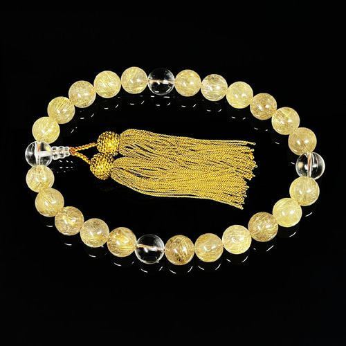 高級一点物】御念珠/頭付房 ゴールドルチルクォーツ 水晶