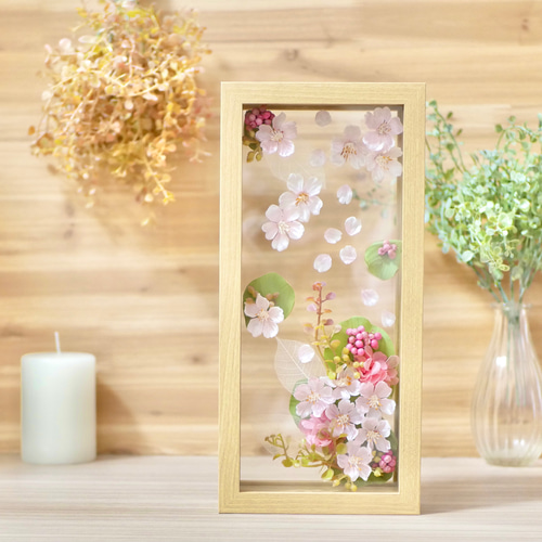 水面に浮かぶ桜✳︎フレームアレンジメント 横長 アートフラワー