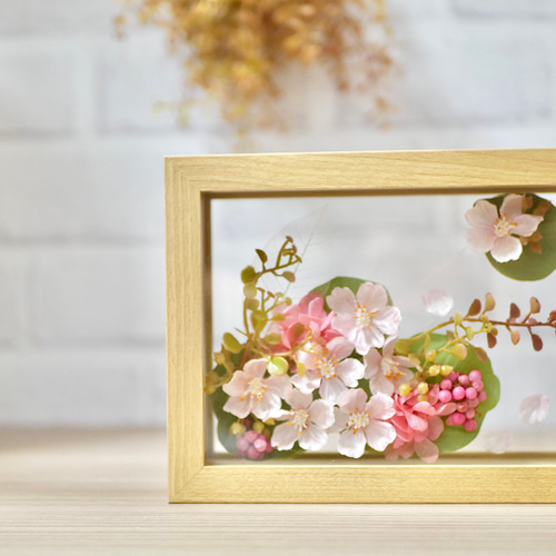 水面に浮かぶ桜✳︎フレームアレンジメント 横長 アートフラワー