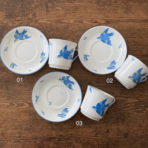 アンティークブルーバードカップ＆ソーサー 青い鳥食器 H.M.  