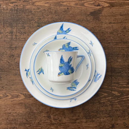 アンティークブルーバードカップ＆ソーサー 青い鳥食器 H.M.