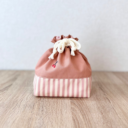 チェリー刺繍×スモーキーピンクストライプ 入園入学6点セット レッスン