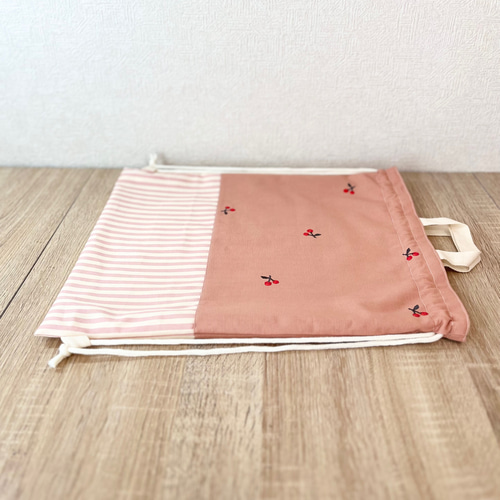 チェリー刺繍×スモーキーピンクストライプ 入園入学6点セット レッスン