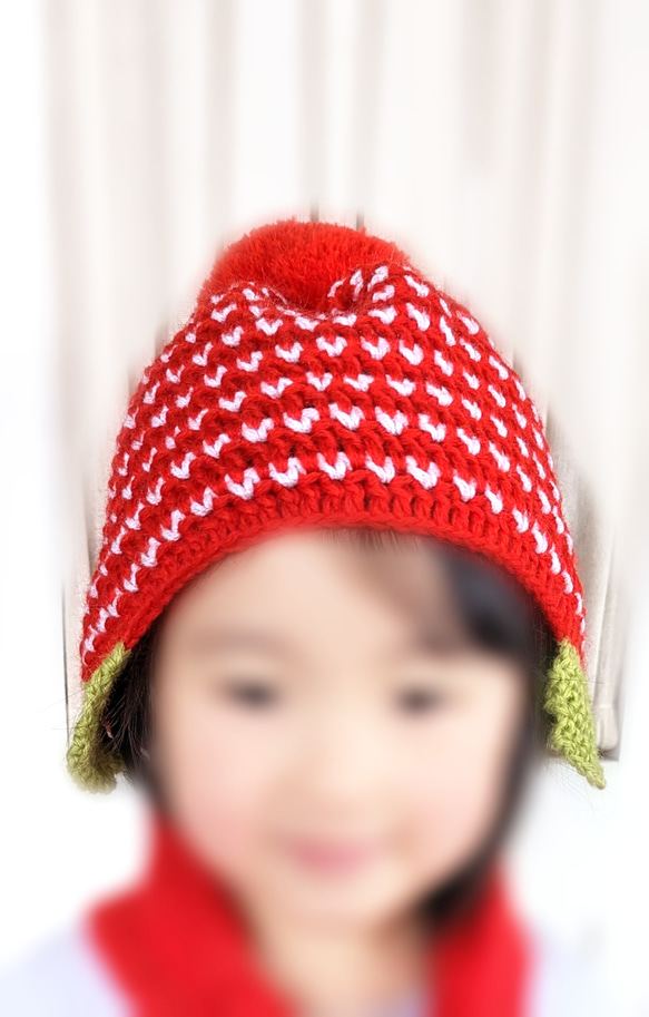 【送料無料】♡ばぁばからの贈り物♡ニット帽♡ツブツブハートのいちご♡ 5枚目の画像
