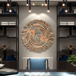 『双鱼戏莲』—STEREOWOOD原创彩色立体墙面装饰 客厅背景墙面装饰壁挂 餐厅立体装饰画 第1張的照片