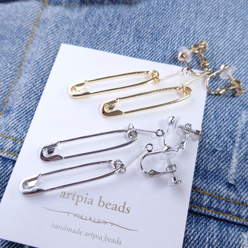 安全ピンモチーフ ロック☆テイストのイヤリング・ピアス