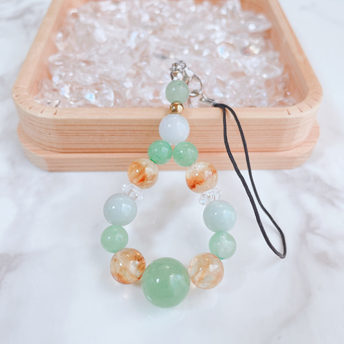 シトリンとオレンジアベンチュリンと翡翠のブレスレット（15センチ）